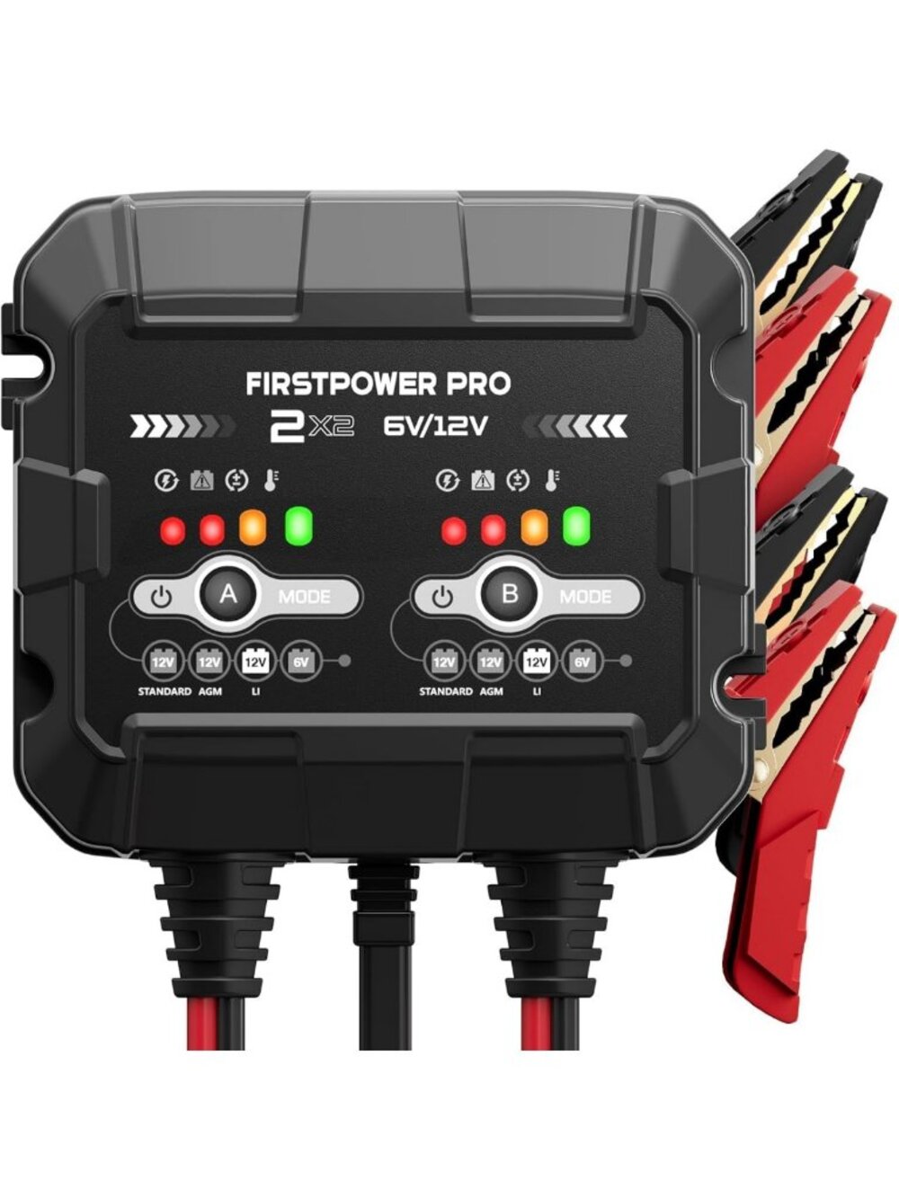 Dual Battery Charger 2-Bank 4A for 12V & 6V Batteries - Fast Charging, Portable